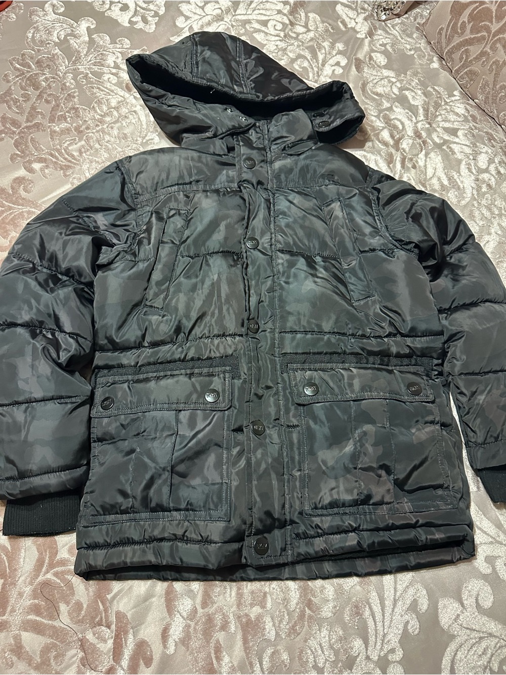 DKNY Black Hooded Kids Puffer Coat
